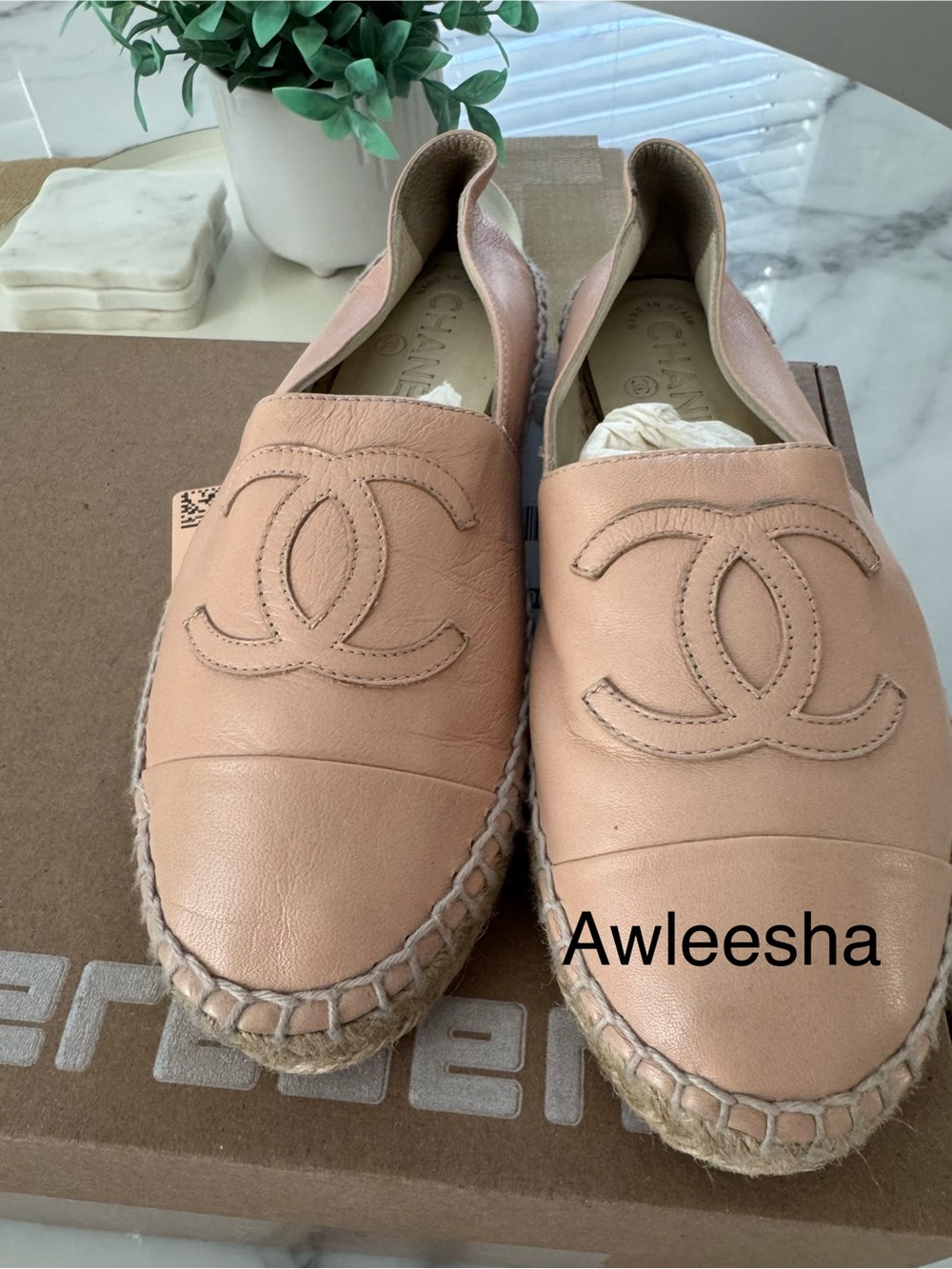 CHANEL Peach Leather Espadrilles with CC Logo